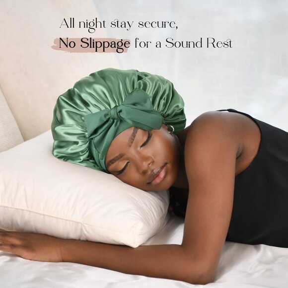 Silk-Satin Bonnet Hair Wrap for Sleeping with Bow Tie Band - Picture 5 of 8